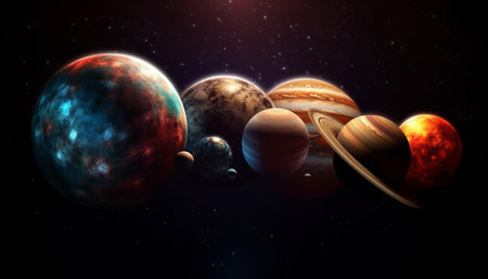 Orbiting satellite glows in the dark galaxy generated by artificial intelligenceの素材