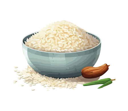Healthy meal, steamed organic basmati rice bowlのイラスト素材
