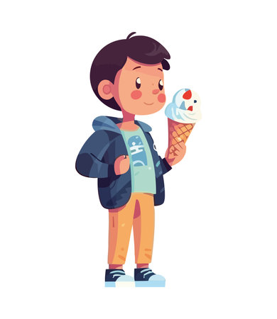 Smiling child holds ice cream, summer happinessのイラスト素材