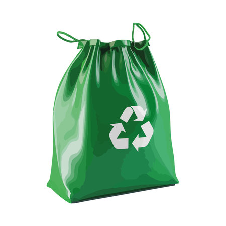 Green recycling symbol on plastic bag full of garbageのイラスト素材