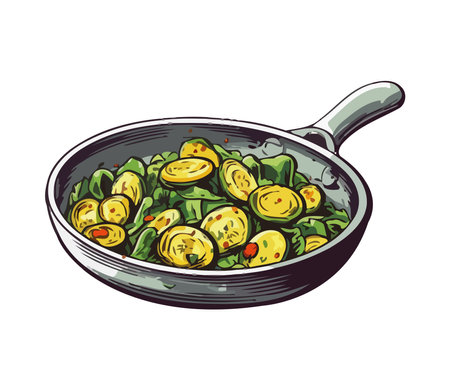 Fresh vegetarian meal cooked with organic herbsのイラスト素材