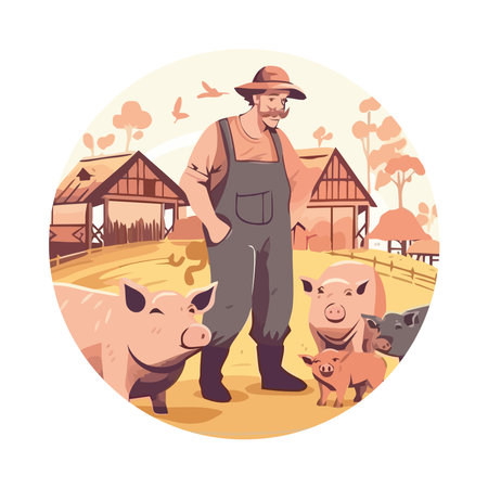 Organic farmer harvesting livestock in farmのイラスト素材