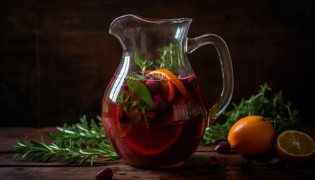 Refreshing summer cocktail with organic citrus fruit and mint leaf garnish generated by artificial intelligenceの素材