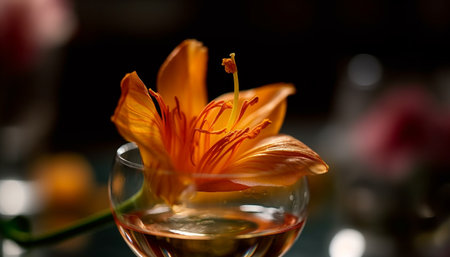 A fresh yellow cocktail in a drinking glass with elegance generated by artificial intelligenceの素材