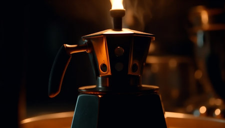 Barista pours hot cappuccino from shiny espresso maker machinery generated by artificial intelligenceの素材