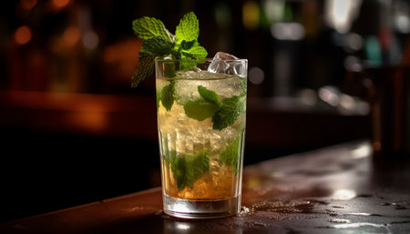 A refreshing mojito cocktail with mint leaf and citrus fruit generated by artificial intelligenceの素材