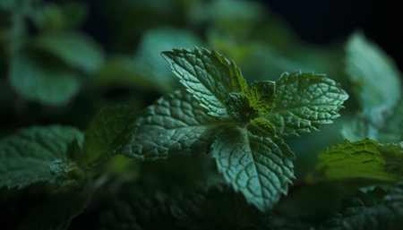 Fresh spearmint leaf adds a scented seasoning to culinary creations generated by artificial intelligenceの素材