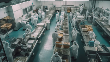 Modern factory uses automated machinery and technology for efficient production generated by artificial intelligenceの素材