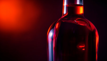 Red wine bottle and glass, luxury celebration in dark bar generated by artificial intelligenceの素材