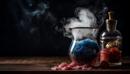 Smoked pork and wine, a gourmet meal in rustic kitchen generated by artificial intelligenceの素材