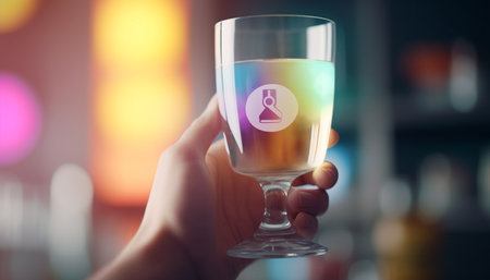 A caucasian hand pours a fresh martini at a social event generated by artificial intelligenceの素材