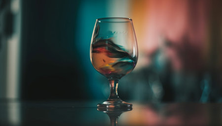 Luxury bar pours refreshing whiskey cocktail into crystal wine glass generated by artificial intelligenceの素材