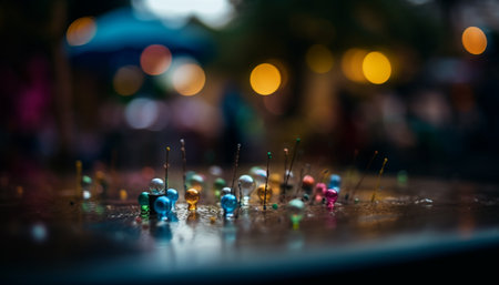 Abstract decoration reflects vibrant nightlife at outdoor celebration party generated by artificial intelligenceの素材