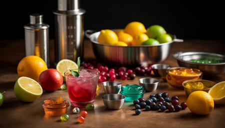 A juicy citrus cocktail with lime, lemon, and grapefruit slices generated by artificial intelligenceの素材