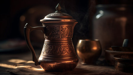 Antique earthenware teapot, a rustic souvenir of Turkish culture generated by artificial intelligenceの素材