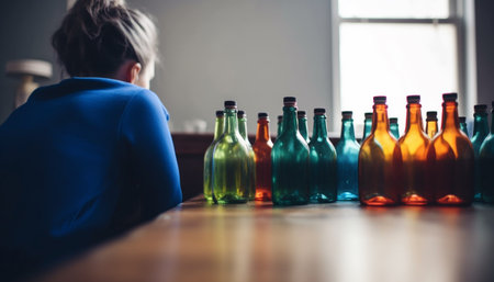 One person sitting indoors at a bar drinking whiskey alone generated by artificial intelligenceの素材