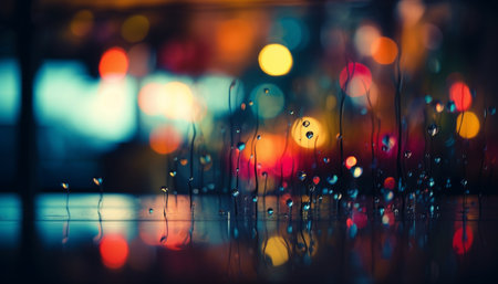 Raindrop reflections on bright, defocused window create abstract backdrop generated by artificial intelligenceの素材