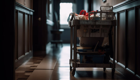 One person standing in modern kitchen, preparing food with equipment generated by artificial intelligenceの素材