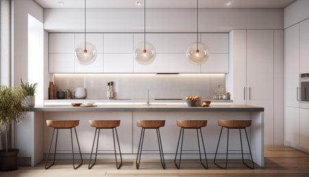 Modern elegance in a domestic kitchen with wood flooring and stainless steel appliances generated by artificial intelligenceの素材