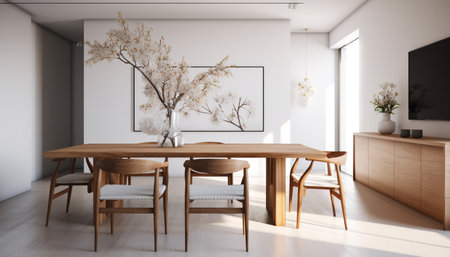 Modern design meets natural elegance in this comfortable living space generated by artificial intelligenceの素材