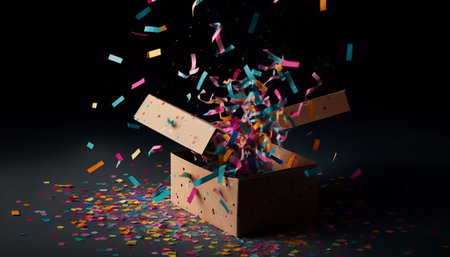 Colorful confetti exploding in celebration of a traditional festival party generated by artificial intelligenceの素材