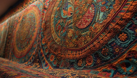 Indigenous cultures inspire ornate, woven tapestries of vibrant elegance generated by artificial intelligenceの素材