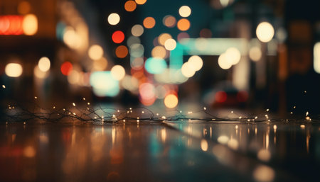 Shiny skyscrapers illuminate the vibrant city life at night generated by artificial intelligenceの素材