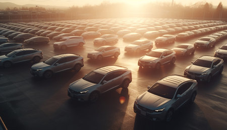 Driving in a crowded city, stuck in traffic jam rush hour generated by artificial intelligenceの素材