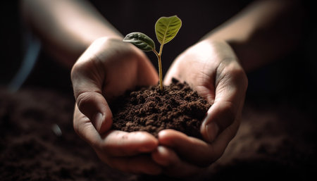 New life begins with the careful planting of organic seeds generated by artificial intelligenceの素材