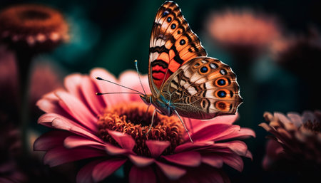 The fragile beauty of a yellow butterfly on a daisy generated by artificial intelligenceの素材