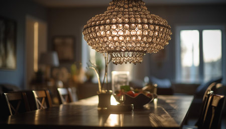 Modern luxury apartment with elegant decor and ornate lighting equipment generated by artificial intelligenceの素材