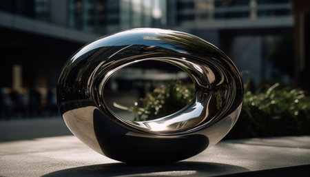 A shiny sphere reflects the modern architecture of a building generated by artificial intelligenceの素材