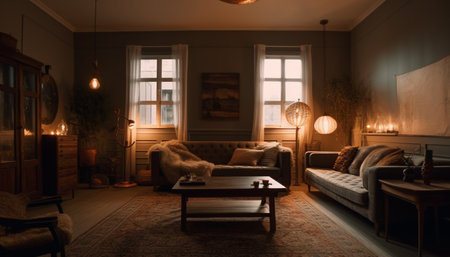 Modern luxury living room with elegant design and comfortable sofa generated by artificial intelligenceの素材