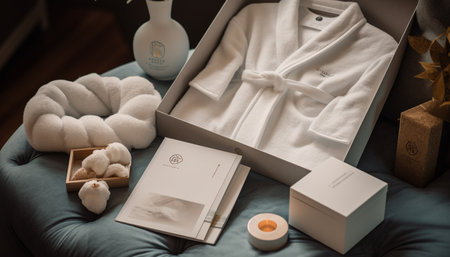 A cozy bedroom with modern design, elegant packaging, and comfort generated by artificial intelligenceの素材