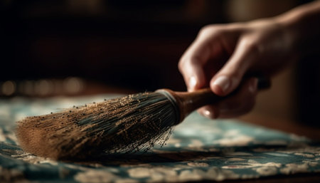 One woman skillfully brushes paint onto wooden material indoors generated by artificial intelligenceの素材