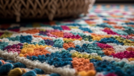 Woven wool rug with vibrant colors adds warmth to indoors generated by artificial intelligenceの素材
