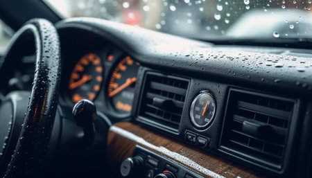Speeding through the rain, luxury car chrome shines bright generated by artificial intelligenceの素材