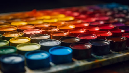 Vibrant colors of paint create abstract circle pattern on canvas generated by artificial intelligenceの素材