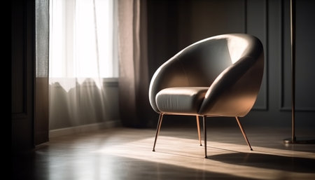Elegant leather armchair sits in modern living room with empty stage generated by artificial intelligenceの素材