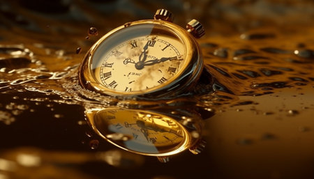Antique pocket watch timeless elegance in a gold metallic instrument generated by artificial intelligenceの素材