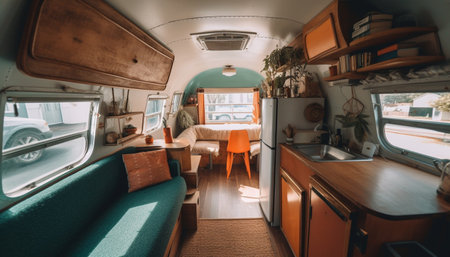 Luxury yacht elegant interior design showcases wood material and elegance generated by artificial intelligenceの素材