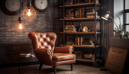 Modern luxury meets old fashioned elegance in comfortable home library design generated by artificial intelligenceの素材