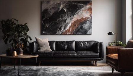 Modern elegance meets nature in comfortable, luxurious loft apartment design generated by artificial intelligenceの素材