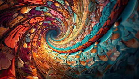 Vibrant colors and abstract shapes create a futuristic fish wallpaper generated by artificial intelligenceの素材
