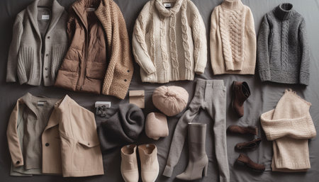 Modern men winter collection elegant jackets, wool pants, leather shoes generated by artificial intelligenceの素材