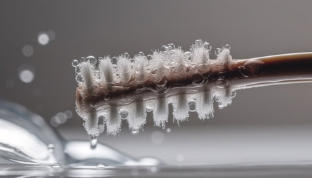 Clean, fresh water drops on toothbrush for dental hygiene generated by artificial intelligenceの素材