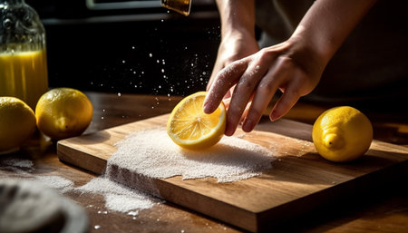 Freshly squeezed lemon juice, a healthy and refreshing drink option generated by artificial intelligenceの素材
