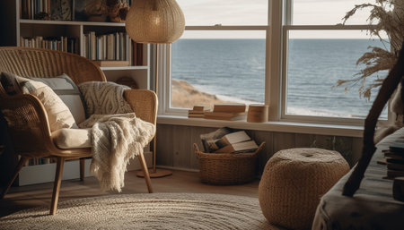 A cozy winter day inside a modern, luxurious apartment generated by artificial intelligenceの素材