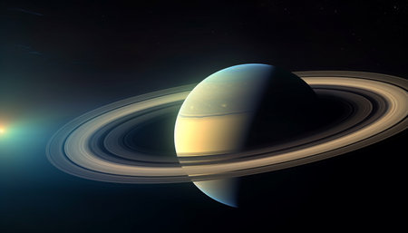 Night sky glows with abstract shapes orbiting planet in galaxy generated by artificial intelligenceの素材