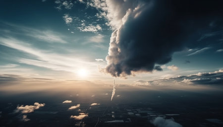 cloudy sky with a view to the horizon generated by artificial intelligenceの素材